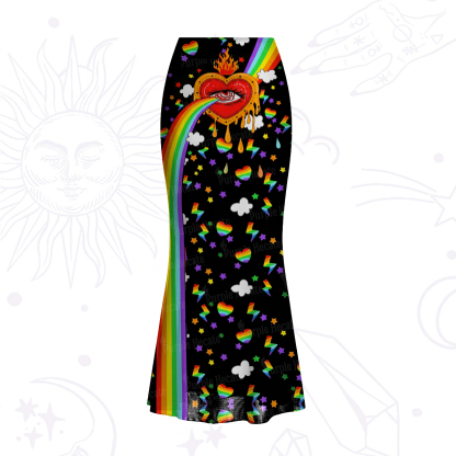 Purplehecate Rainbow Sacred Heart All Seeing Eye Pride Mesh Mermaid Hem Skirt