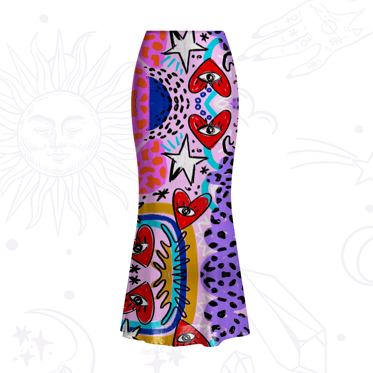 Purplehecate Cosmic Love Eyes Graffiti Mesh Mermaid Hem Skirt