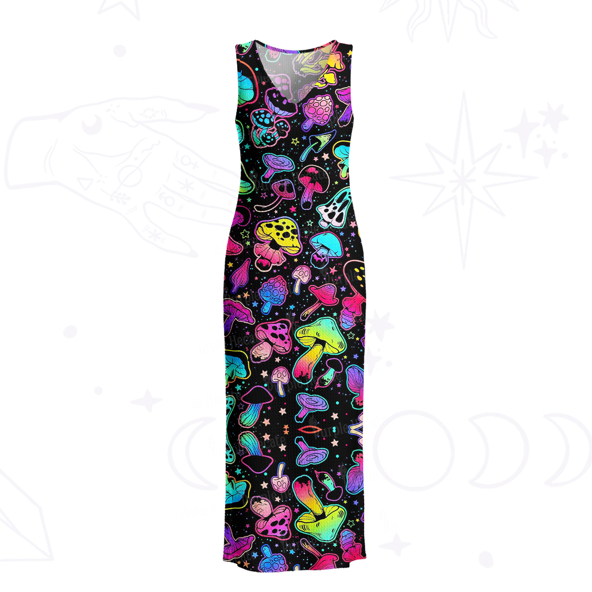 Purplehecate Psychedelic Mushroom Rave Crochet Knit Maxi Dress