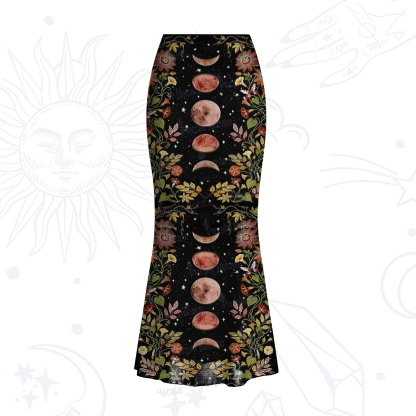 Purplehecate Moon Phase Floral Mesh Mermaid Hem Skirt