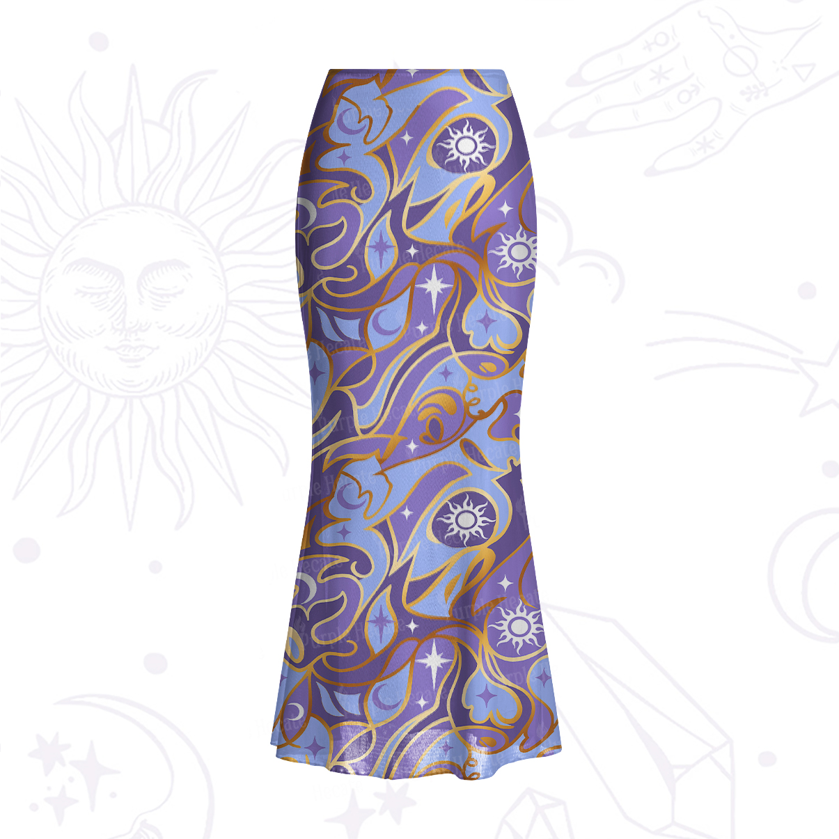 Purplehecate Divination Night Print Mesh Mermaid Hem Skirt