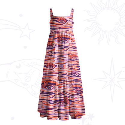 Purplehecate Flaming Spirit Eyes Wide Straps Maxi Dress