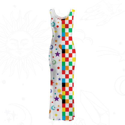 Purplehecate Celestial Rainbow Blocks Mesh Maxi Tank Beach Dress