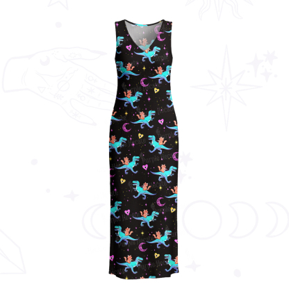 Purplehecate Witch Cat Rides the Dino Crochet Knit Maxi Dress