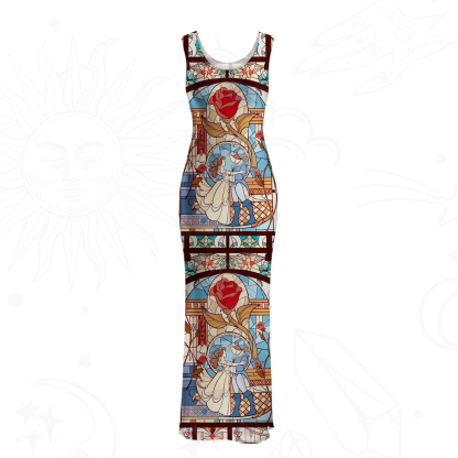 Purplehecate Stained Glass Rose Romance Mesh Maxi Tank Beach Dress