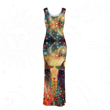 Purplehecate Starlit Flower Field Twin Witches Mesh Maxi Tank Beach Dress
