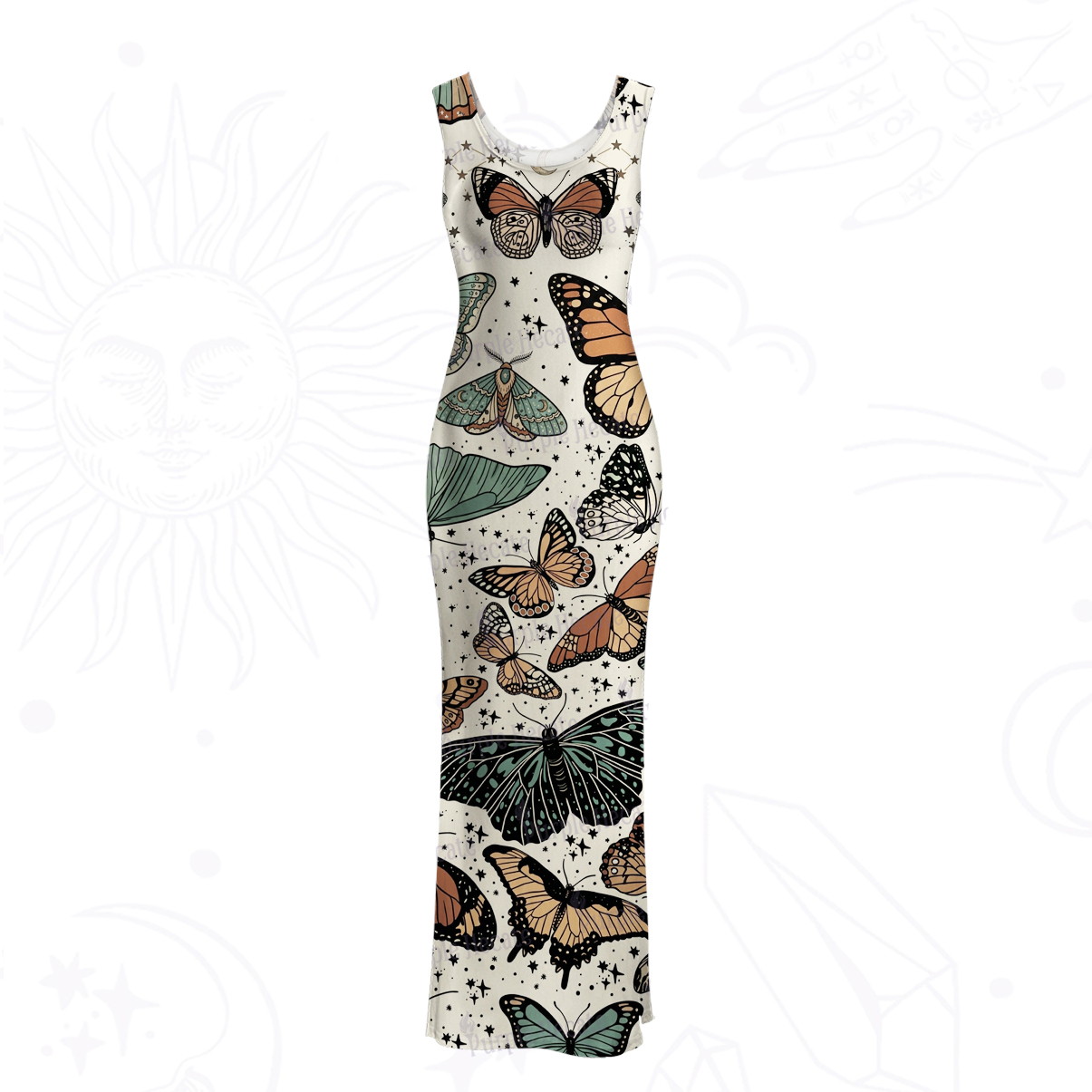 Purplehecate Mystic Vintage Butterfly Mesh Maxi Tank Beach Dress