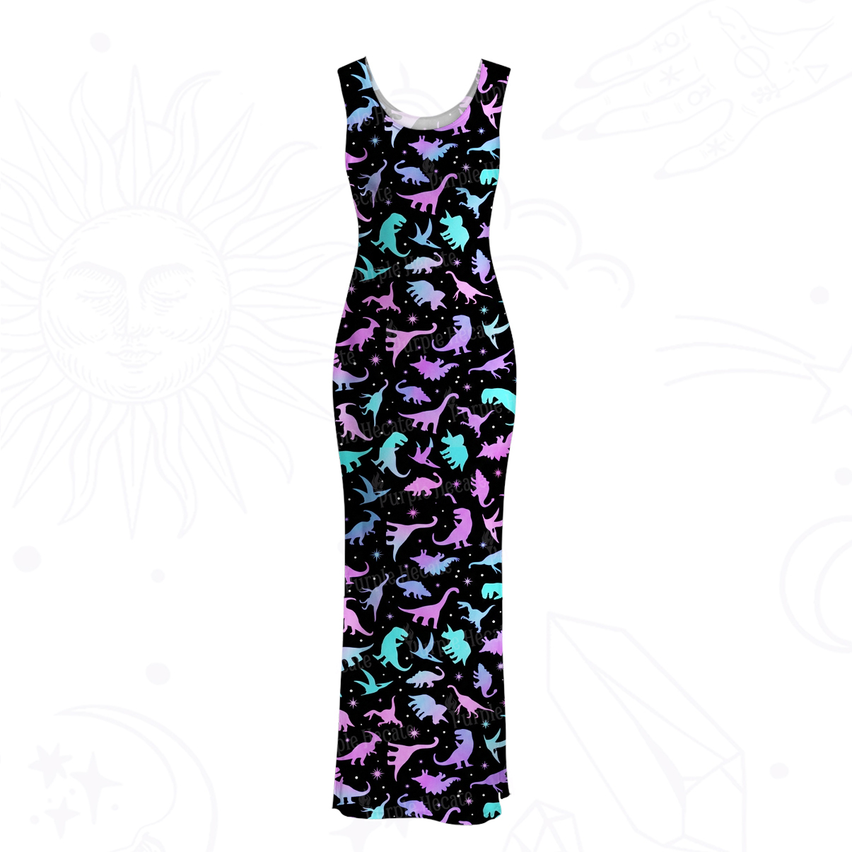 Purplehecate Neon Dino Dream Mesh Maxi Tank Beach Dress