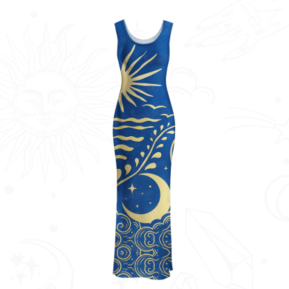 Purplehecate Celestial Sun Moon Waves Mesh Maxi Tank Beach Dress