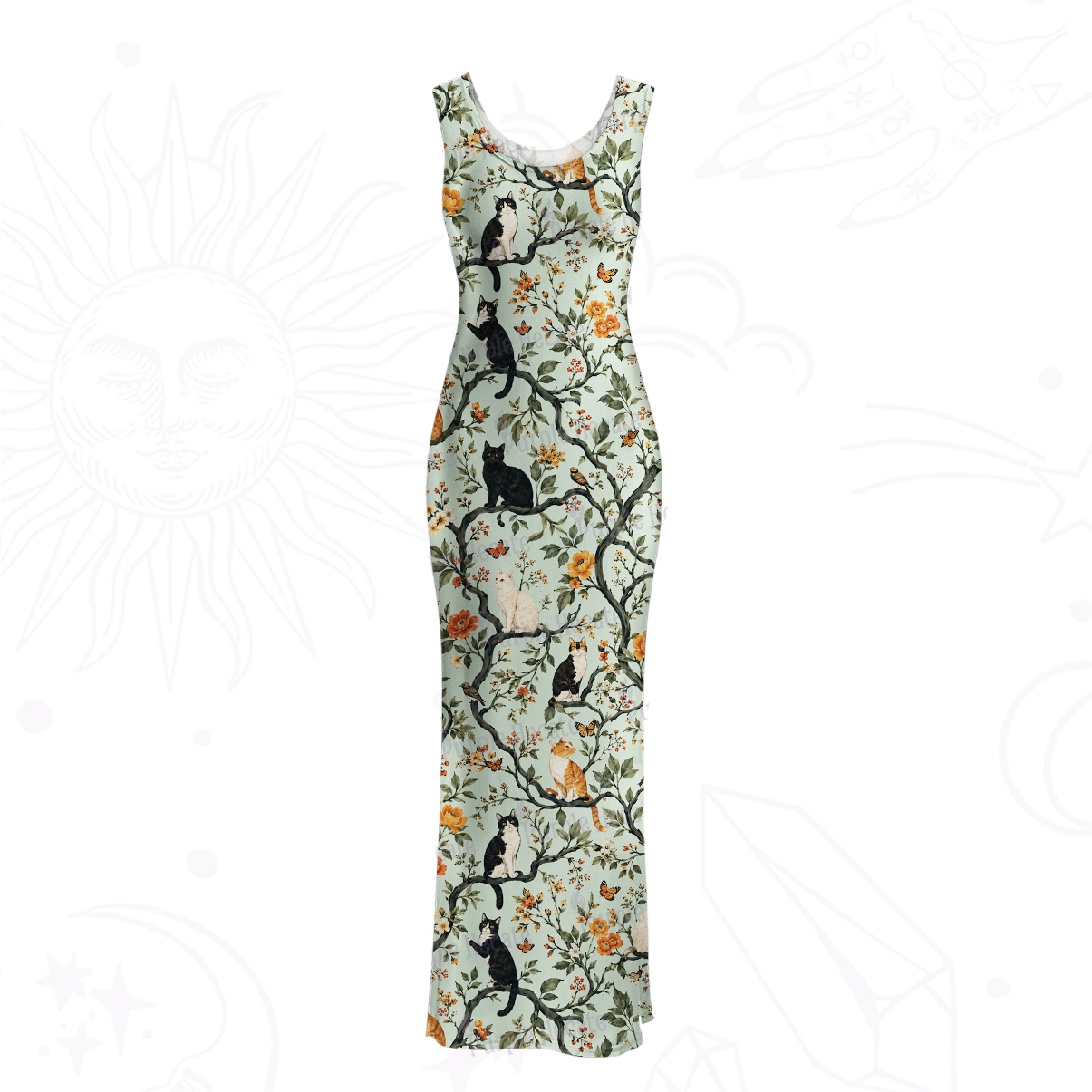 Purplehecate Enchanted Cat Grove Mesh Maxi Tank Beach Dress