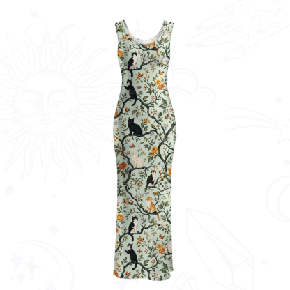 Purplehecate Enchanted Cat Grove Mesh Maxi Tank Beach Dress