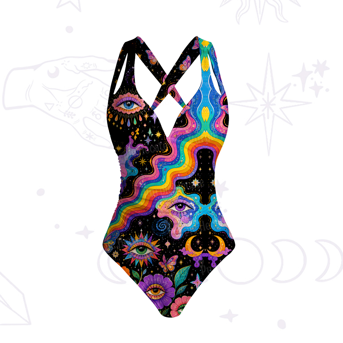 Purplehecate Groovy Hippie Flower Eyes One-Piece Swimsuit