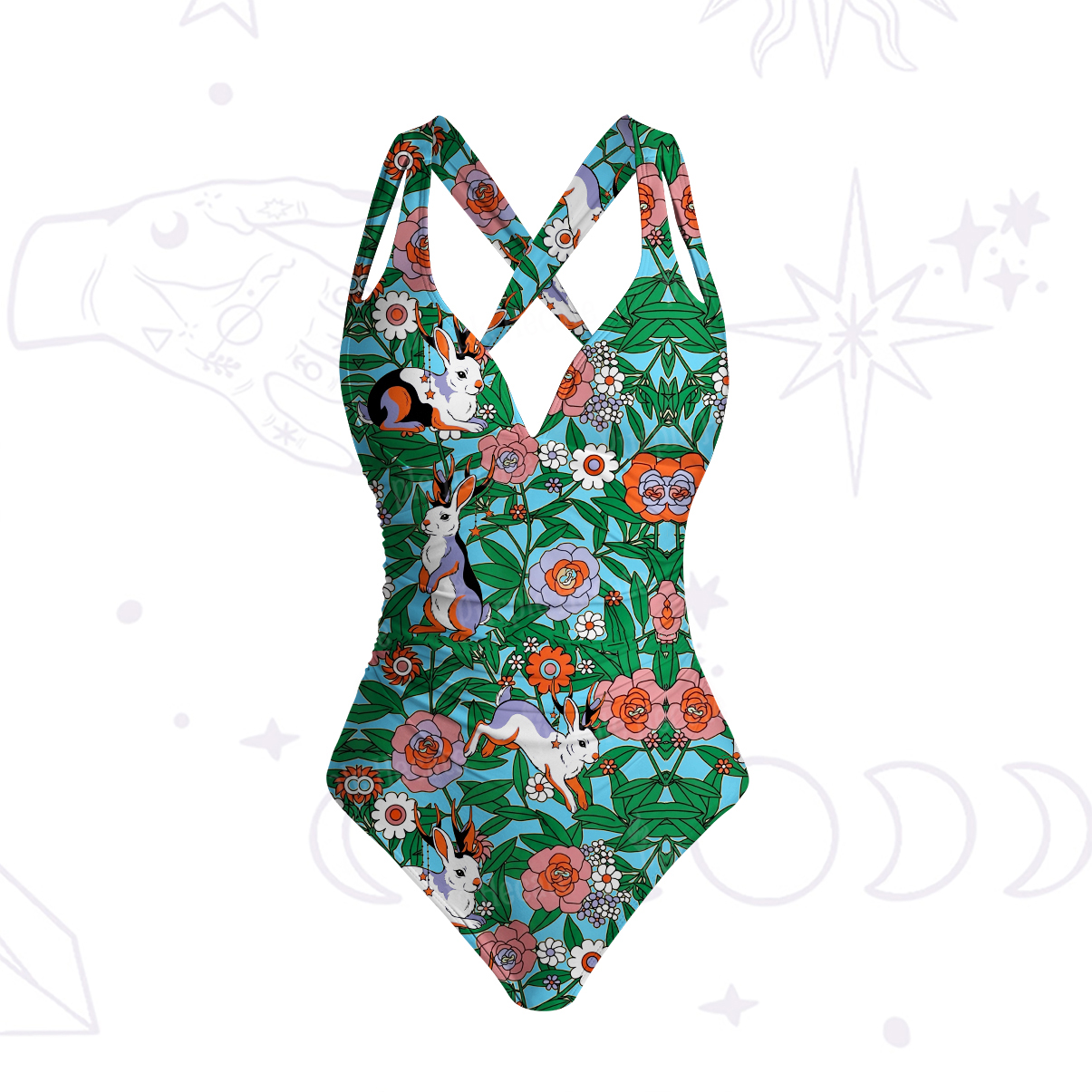 Purplehecate Mystic Blossom Bunny Garden One-Piece Swimsuit