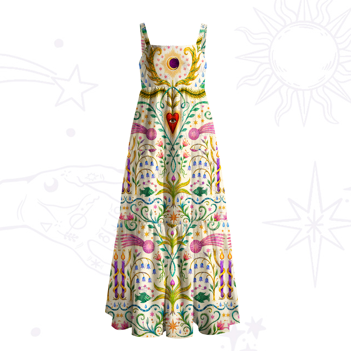 Purplehecate Pride Rainbow Spiritual Chakra Sun Wide Straps Maxi Dress