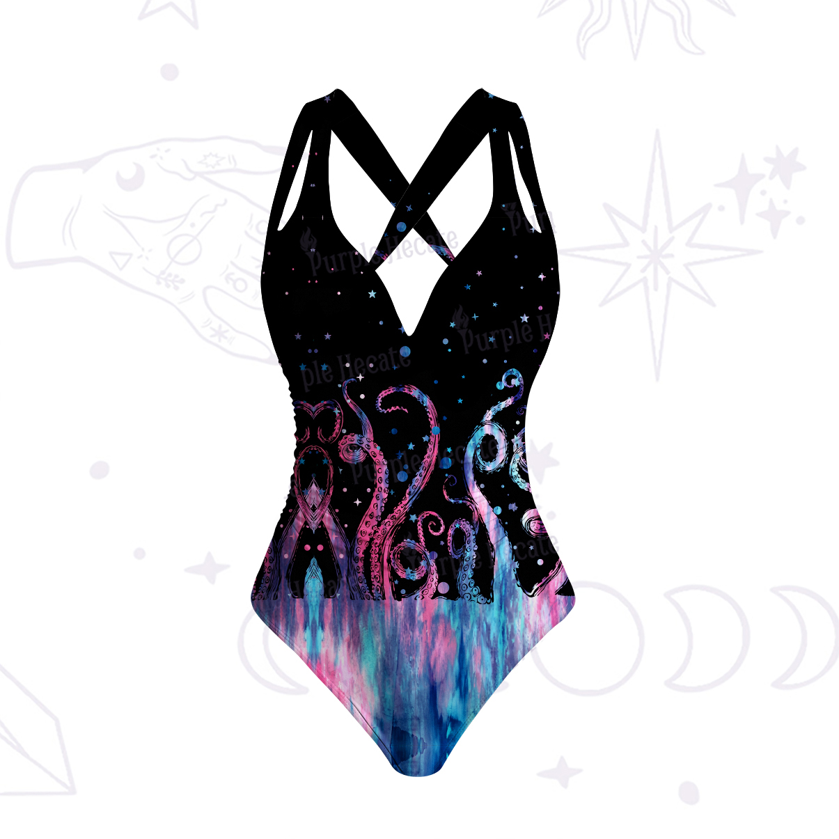 Purplehecate Ombre Octopus Glitter Tentacles One-Piece Swimsuit