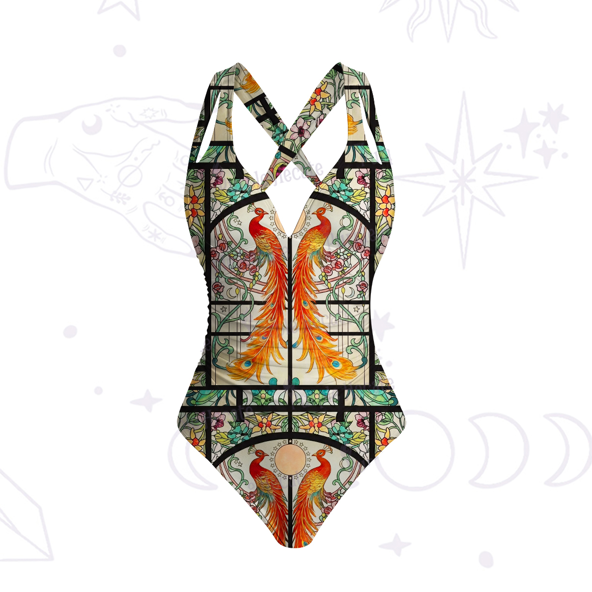 Purplehecate Mystic Peacock Stained Glass One-Piece Swimsuit