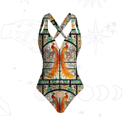Purplehecate Mystic Peacock Stained Glass One-Piece Swimsuit
