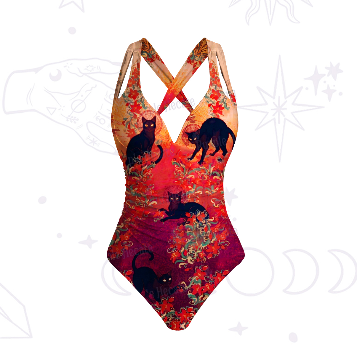 Purplehecate Blazing Jungle Night Cat One-Piece Swimsuit