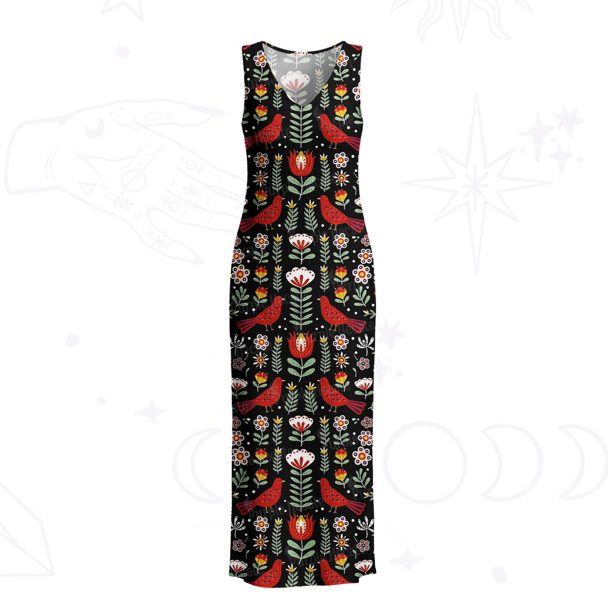 Purplehecate Mystic Forest Bird Crochet Knit Maxi Dress