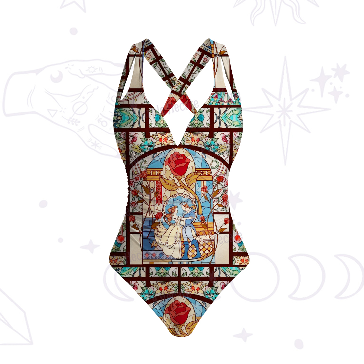 Purplehecate Stained Glass Rose Romance One-Piece Swimsuit