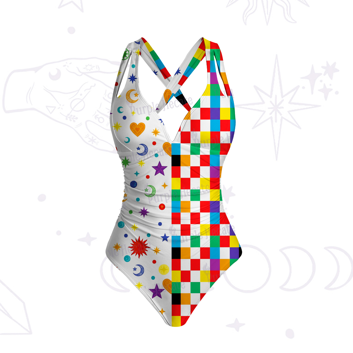 Purplehecate Celestial Rainbow Blocks One-Piece Swimsuit