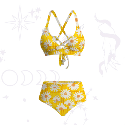 Purplehecate Daisy Daydream Crisscross Tie-Back Bikini Set