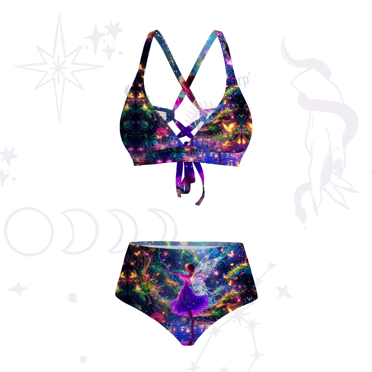 Purplehecate Enchanted Fairy Forest Crisscross Tie-Back Bikini Set