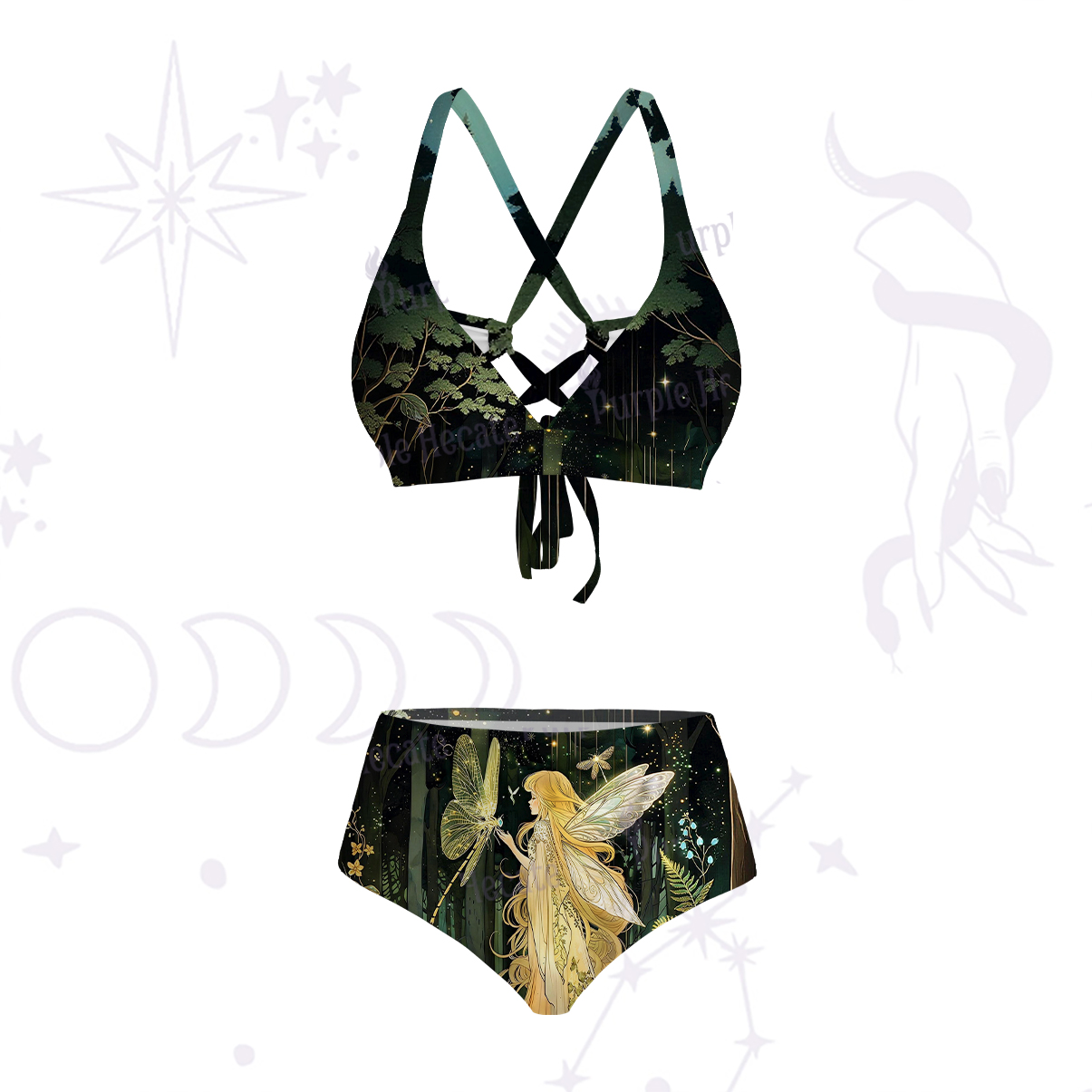 Purplehecate Fairy of the Magic Woods Crisscross Tie-Back Bikini Set