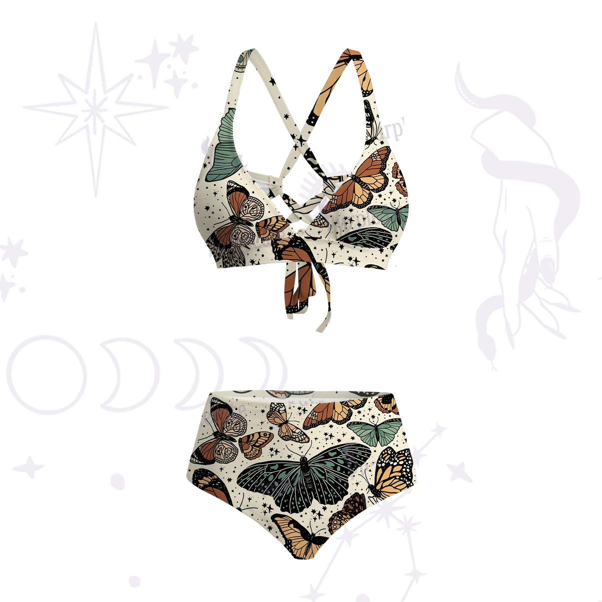Purplehecate Mystic Vintage Butterfly Crisscross Tie-Back Bikini Set