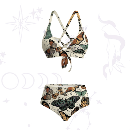 Purplehecate Mystic Vintage Butterfly Crisscross Tie-Back Bikini Set