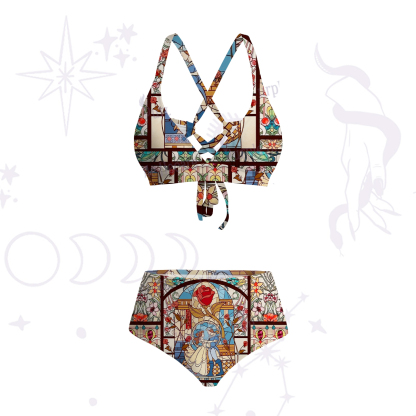 Purplehecate Stained Glass Rose Romance Crisscross Tie-Back Bikini Set
