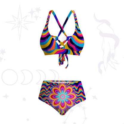 Purplehecate Psychedelic Bloom Crisscross Tie-Back Bikini Set