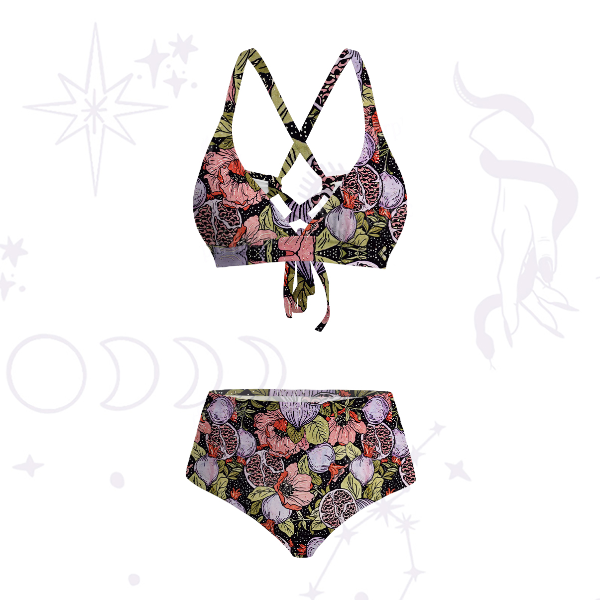 Purplehecate Persephone's Pomegranate Crisscross Tie-Back Bikini Set