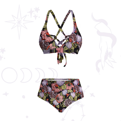Purplehecate Persephone's Pomegranate Crisscross Tie-Back Bikini Set