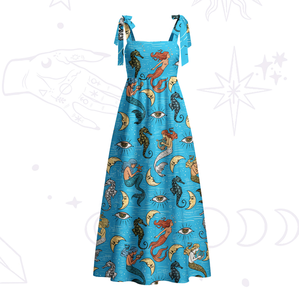 Purplehecate Mermaid Magic Tie Shoulder Maxi Dress