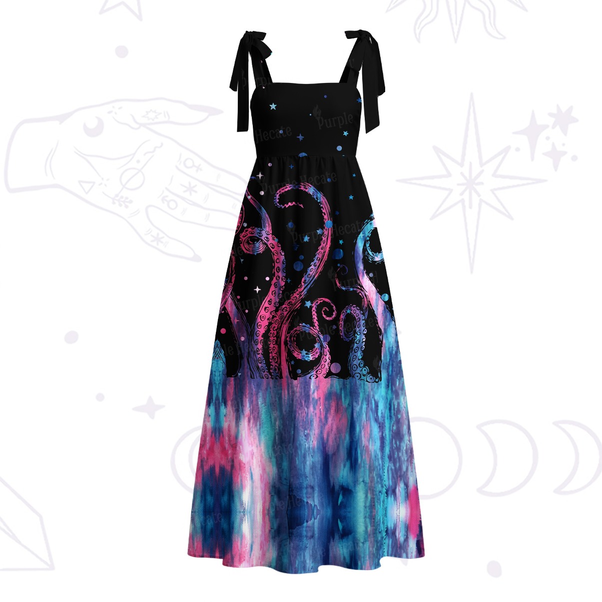 Purplehecate Ombre Octopus Glitter Tentacles Tie Shoulder Maxi Dress