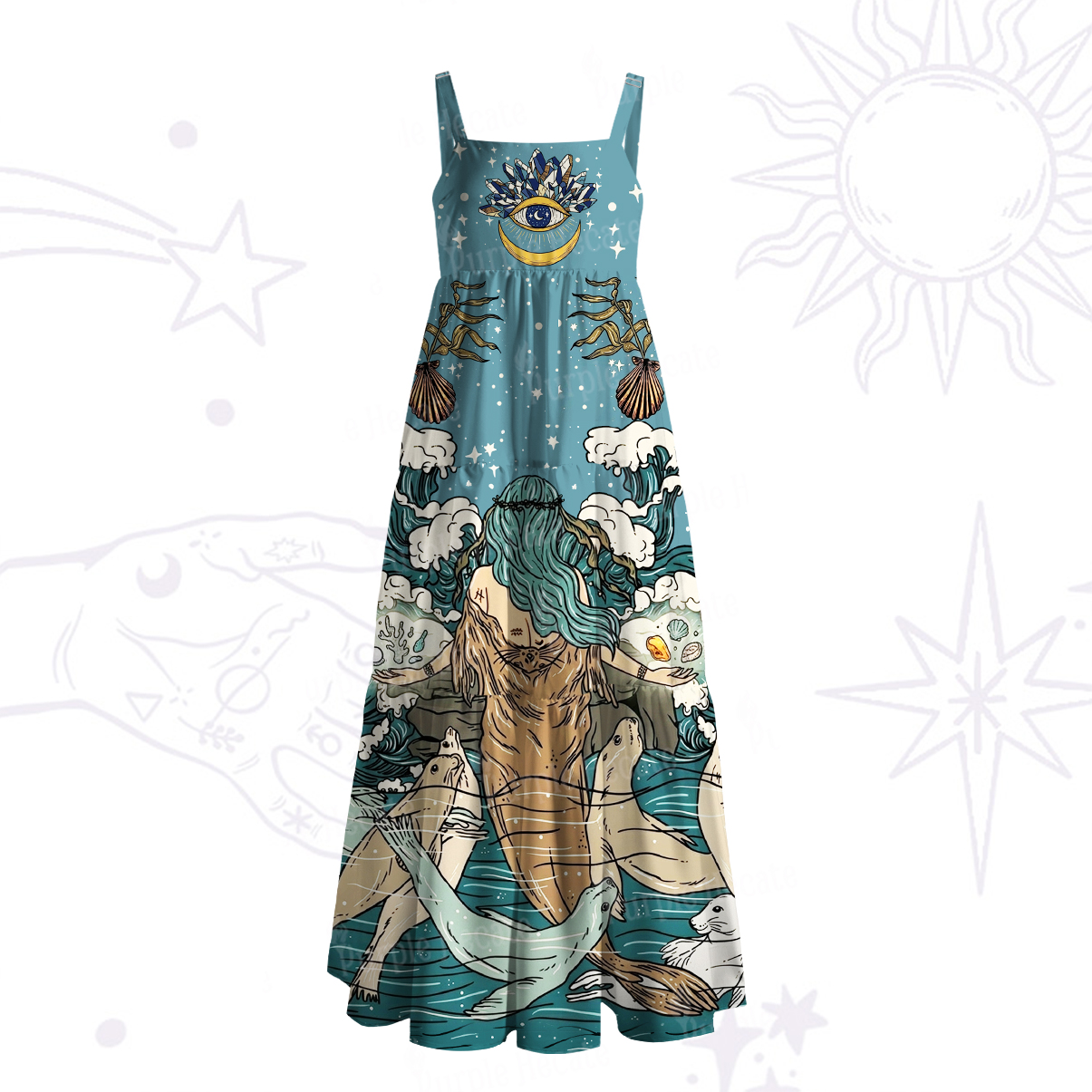 Purplehecate Ocean Goddess Vision Wide Straps Maxi Dress