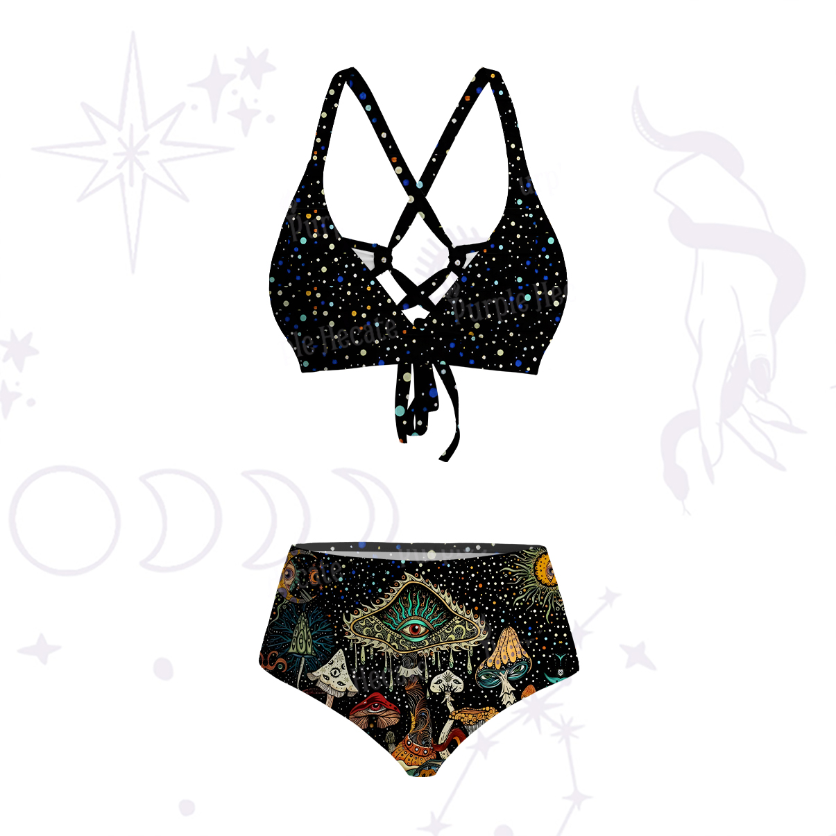Purplehecate The Eyes of Nature Crisscross Tie-Back Bikini Set