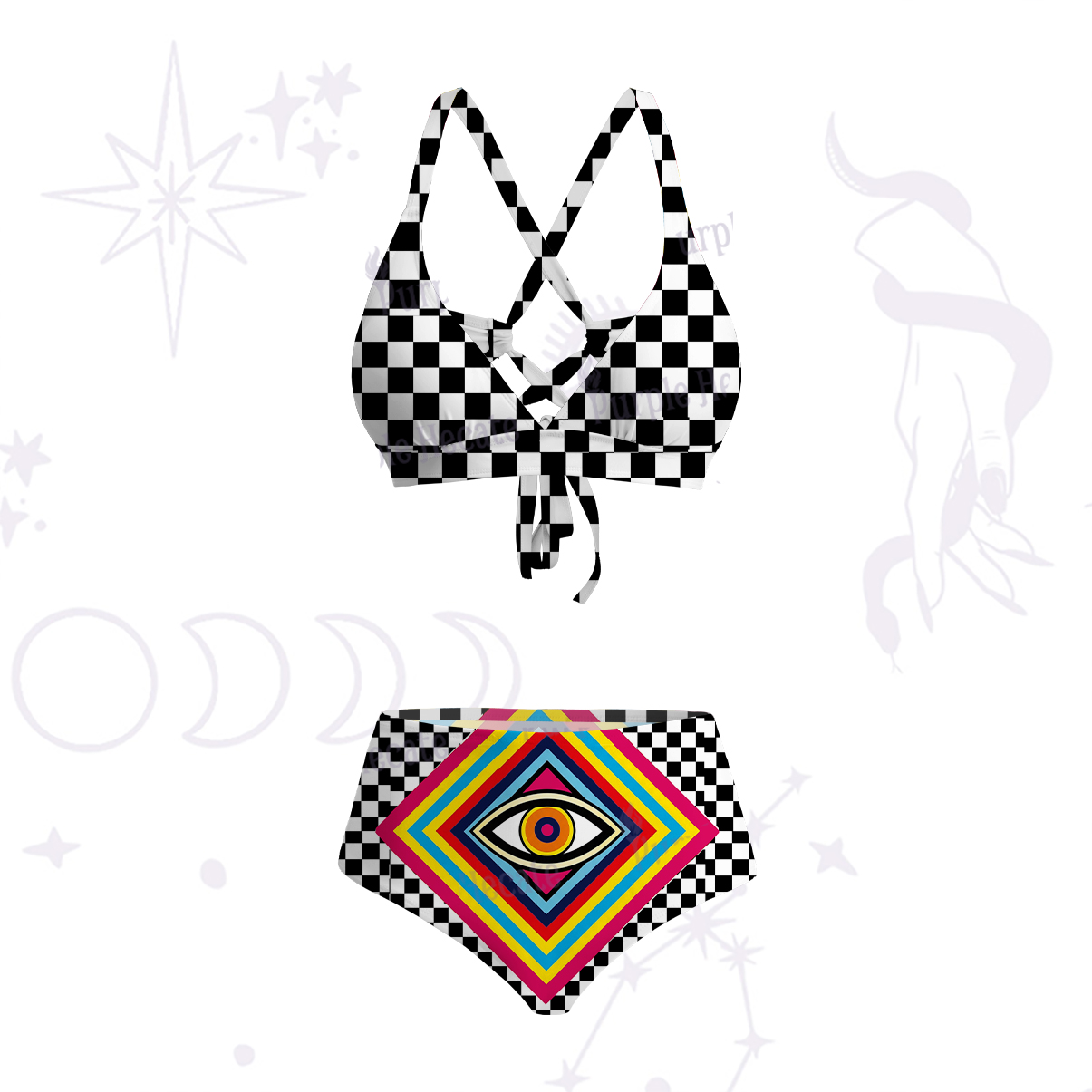 Purplehecate Eye of Illusion Crisscross Tie-Back Bikini Set