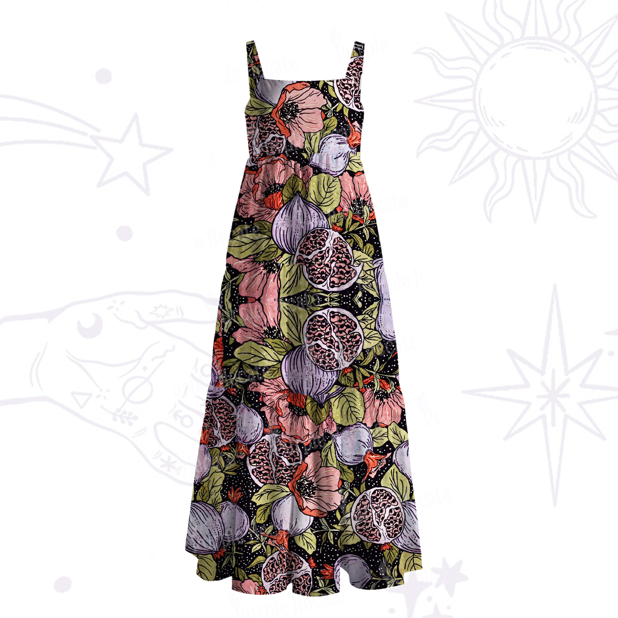 Purplehecate Persephone’s Pomegranate Wide Straps Maxi Dress