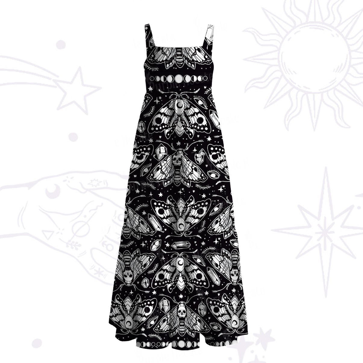Purplehecate Gothic Death Moth Wide Straps Maxi Dress