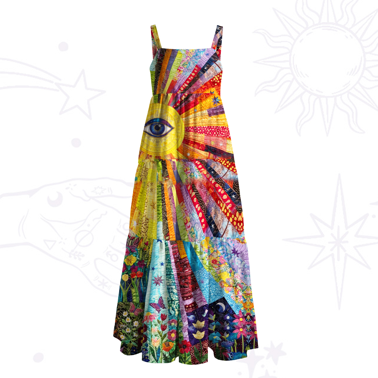 Purplehecate Sun Eye Rainbow Garden Wide Straps Maxi Dress