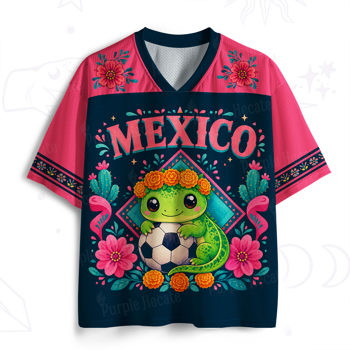Purplehecate Mexico Cute Axolotl Football Mesh Jersey