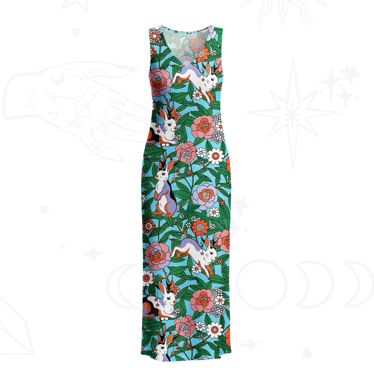 Purplehecate Mystic Blossom Bunny Garden Crochet Knit Maxi Dress