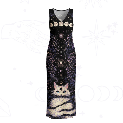 Purplehecate Moon Phase Oracle Cat Crochet Knit Maxi Dress