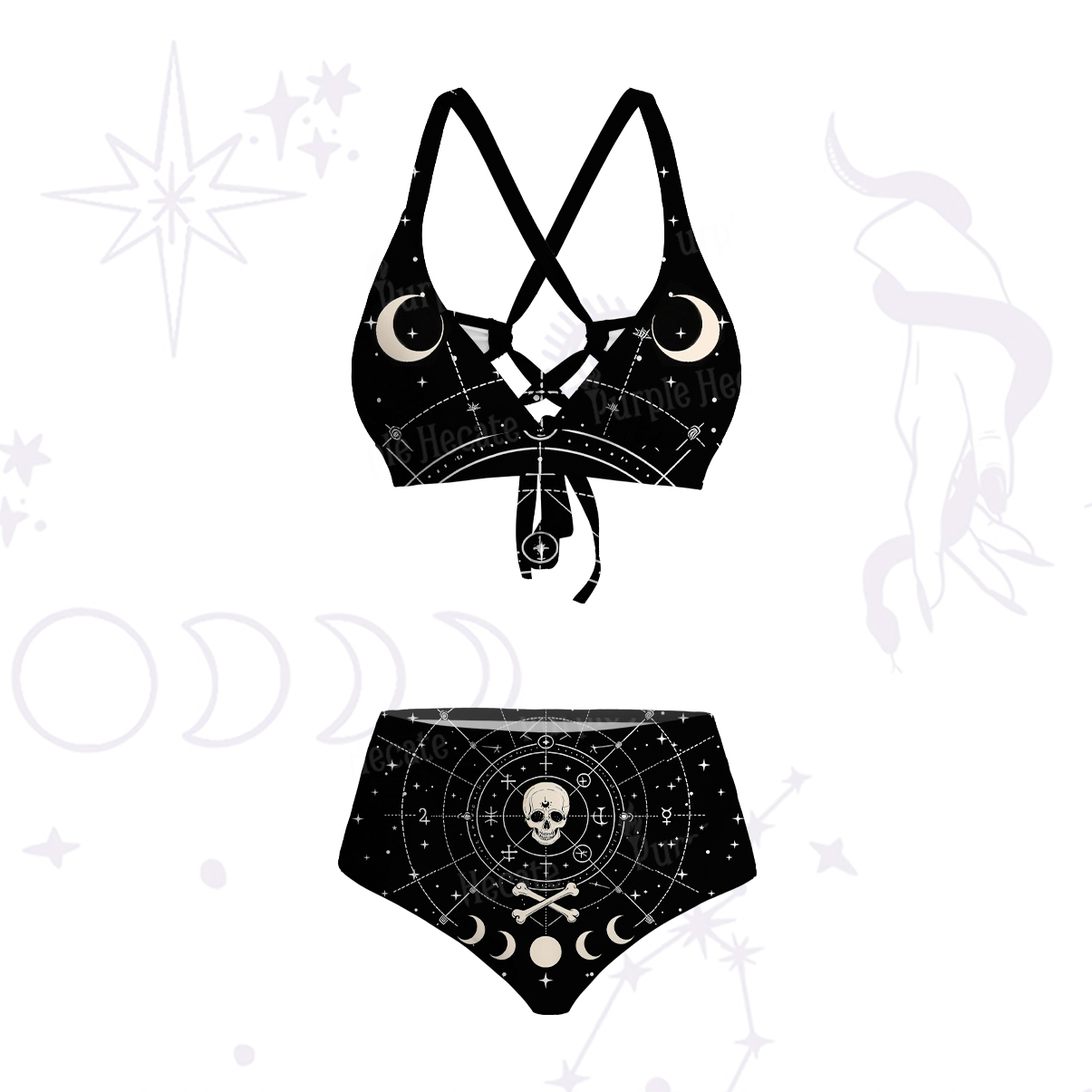 Purplehecate Coven of the Skull Moon Crisscross Tie-Back Bikini Set