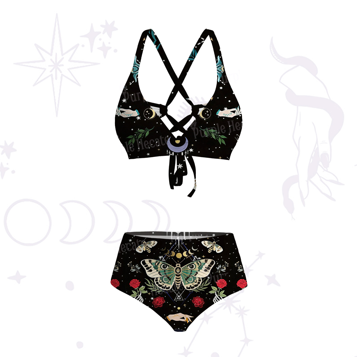 Purplehecate Moonlight Metamorphosis Crisscross Tie-Back Bikini Set