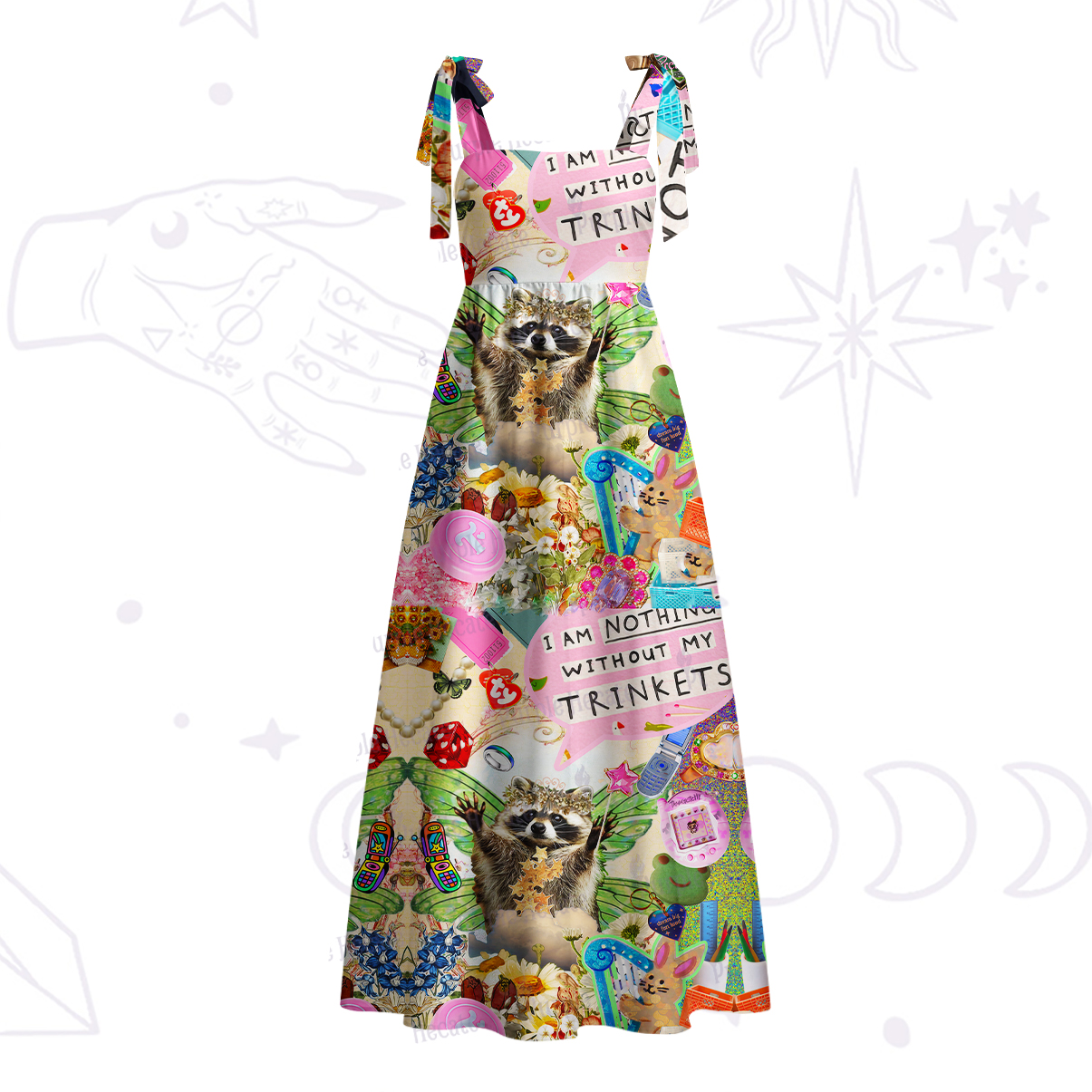 Purplehecate The Raccoon Queen's Hoard Tie Shoulder Maxi Dress