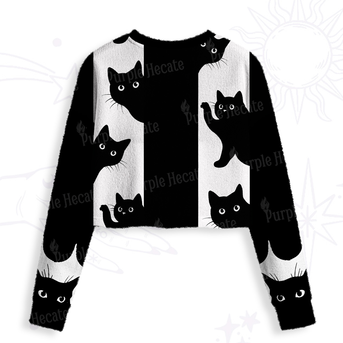 Purplehecate Peekaboo Cats Crop Fuzzy Ugly Sweatshirt
