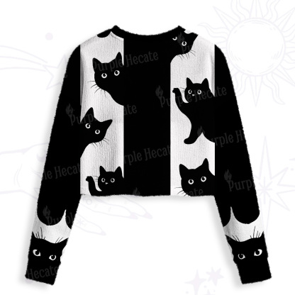 Purplehecate Peekaboo Cats Crop Fuzzy Ugly Sweatshirt